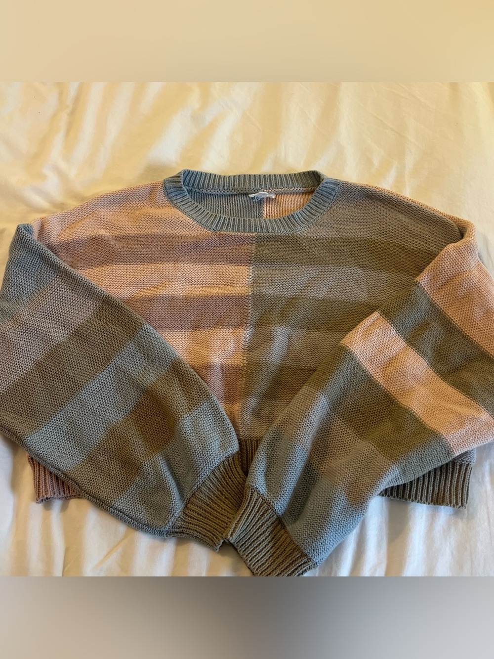 Le Lis Striped Crewneck Sweater in Sage Green and Blush